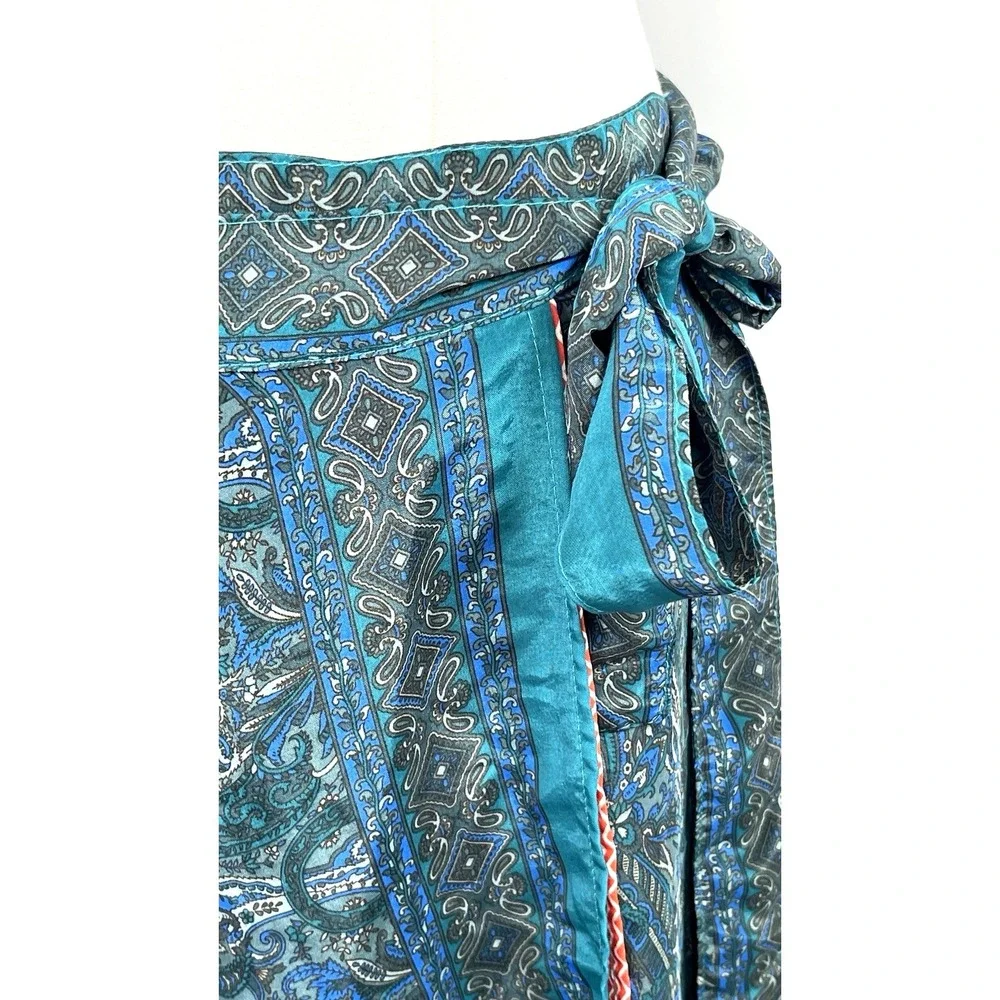 Sari Wrap Maxi Skirt Reversible Layered Art Silk Paisley Boho Festival One Size